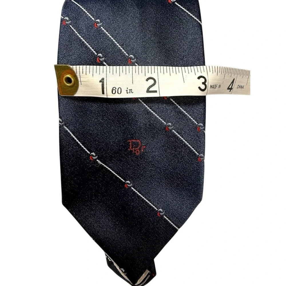 Vintage Christian Dior Mens Tie, Blue w/ White Line Stripes, Dior Logo Center